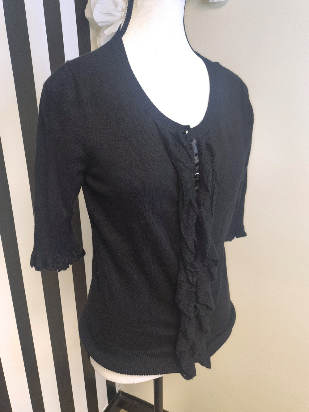 Express Black Ruffle-Front Knit Top - Picture 3 of 3